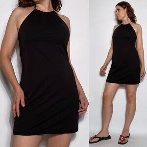 Vintage 90s SLINKY Black HALTER Dress with Necklace Collar! Medium, 8